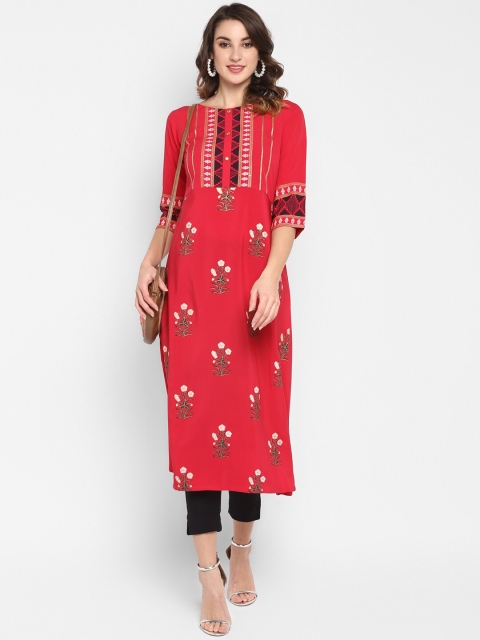 

Janasya Women Red & Off-White Printed A-Line Kurta
