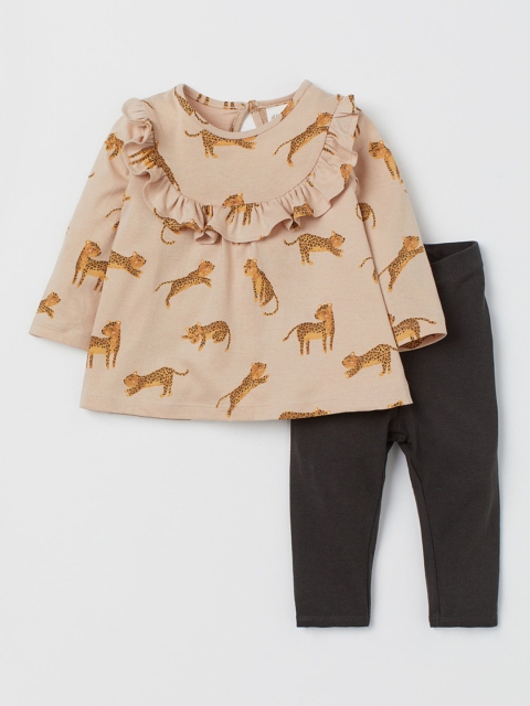 

H&M Girls 2-Piece Jersey Set, Beige