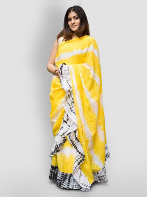 

Aryavart Yellow & White Pure Cotton Dyed Saree