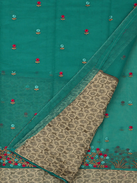 

Pothys Green Embroidered Supernet Saree
