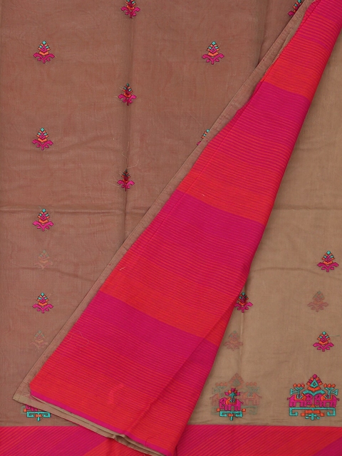 

Pothys Brown & Peach-Coloured Supernet Embroidered Saree