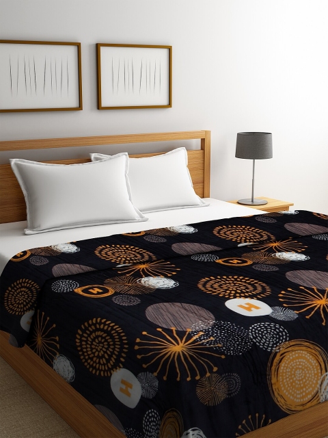 

NEUDIS Navy Blue & Brown Abstract AC Room 233 GSM Double Bed Blanket