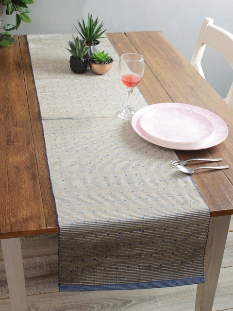 

Soumya Grey & Blue Geometric Patterned Reversible Table Runner