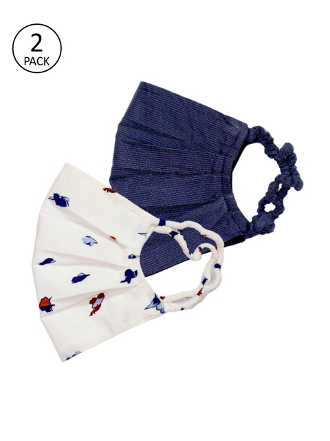 Bellofox Unisex 2 Pcs Printed 3-Ply Reusable Cloth Mask, Navy blue