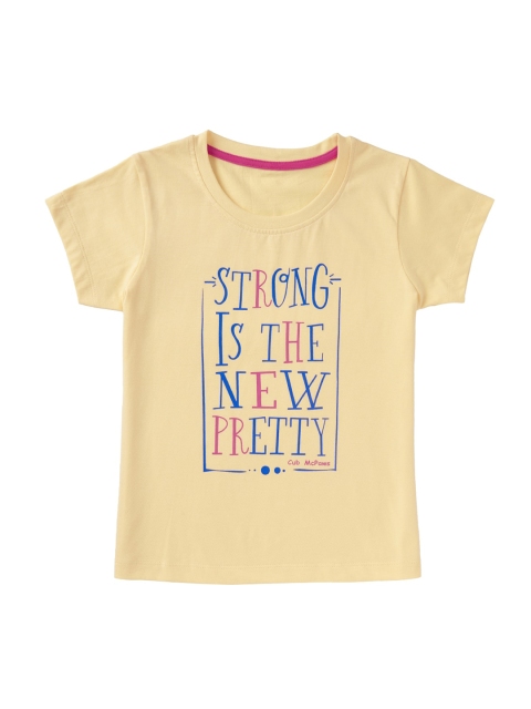 

Cub McPaws Girls Yellow Printed Round Neck T-shirt