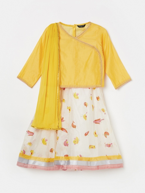

Melange by Lifestyle Girls Yellow & White Solid Ready to Wear Lehenga & Blouse with Dupatta
