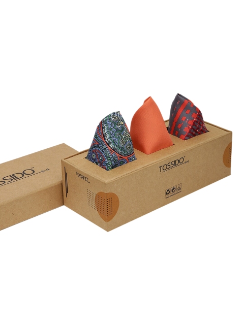 

Tossido Men Set Of 3 Red & Green Printed Pocket Squares