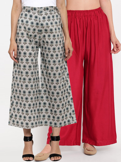 

TAG 7 Women Pack of 2 Flared Palazzos, Maroon
