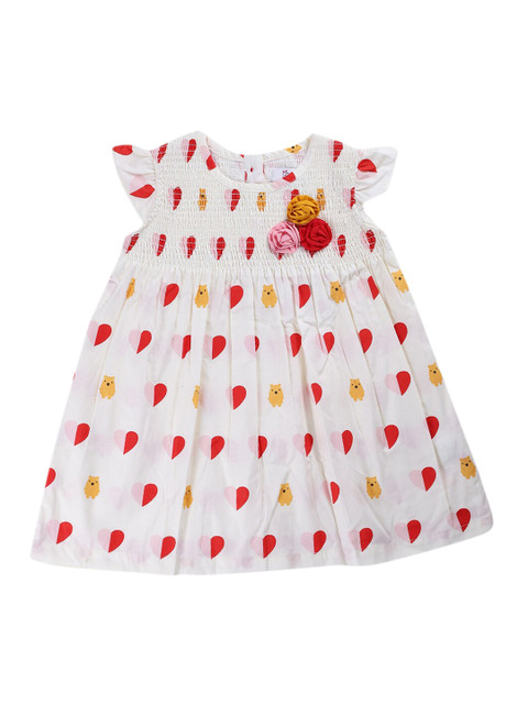 

YOUNG BIRDS Girls Cream-Coloured Printed A-Line Dress