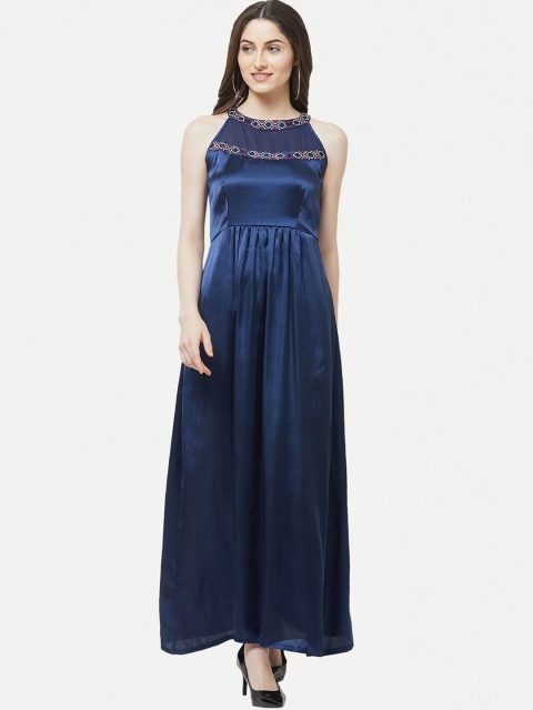 

109F Women Navy Blue Solid Maxi Dress