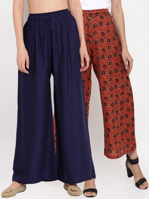 

TAG 7 Women Pack Of 2 Flared Palazzos, Navy blue