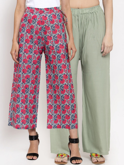 

TAG 7 Women Pack of 2 Flared Palazzos, Green