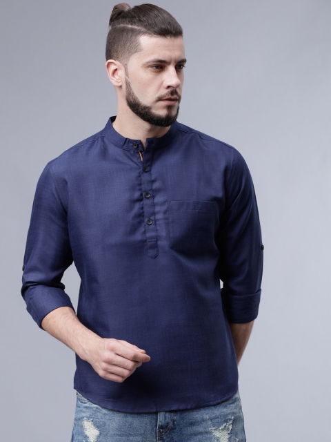 

Svanik Men Navy Blue Solid Straight Kurta