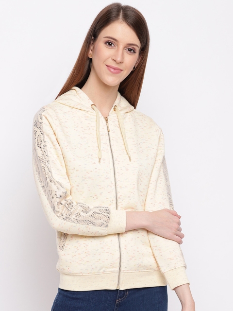 

Miss Grace Women Cream Self Design Hooded Sweatshirt