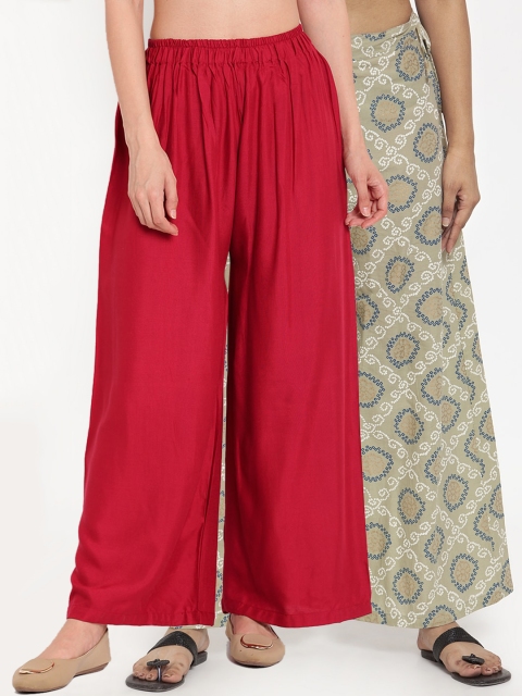 

TAG 7 Women Pack of 2 Flared Palazzos, Maroon