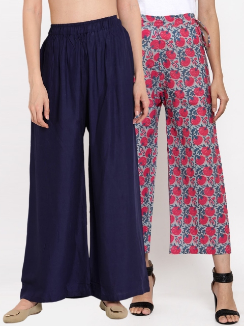 

TAG 7 Women Pack of 2 Flared Palazzos, Navy blue