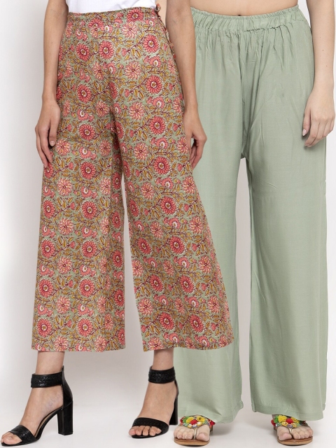 

TAG 7 Women Pack of 2 Flared Palazzos, Green