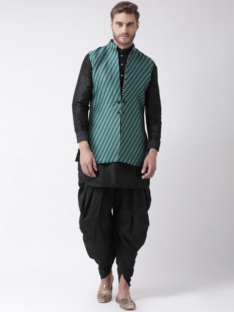 

LAMAAYA Men Blue Nehru Jacket With Dupion Silk Kurta and Patiala