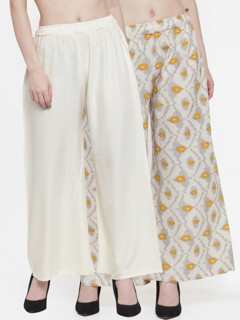 

TAG 7 Women Pack of 2 Flared Palazzos, Off white
