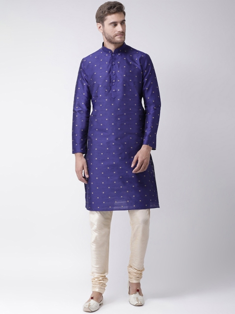 

LAMAAYA Men Banarasi Silk Kurta With Churidar, Navy blue