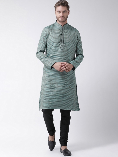 

LAMAAYA Men Blue & Black Printed Kurta with Churidar