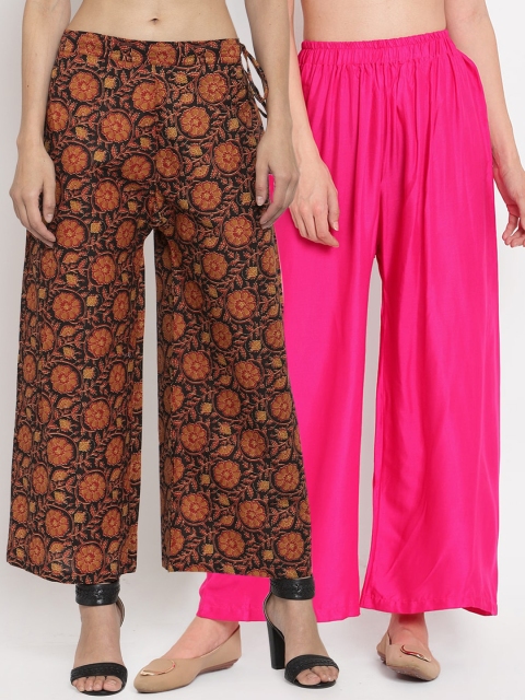 

TAG 7 Women Pack Of 2 Pink & Red Printed Flared Palazzos