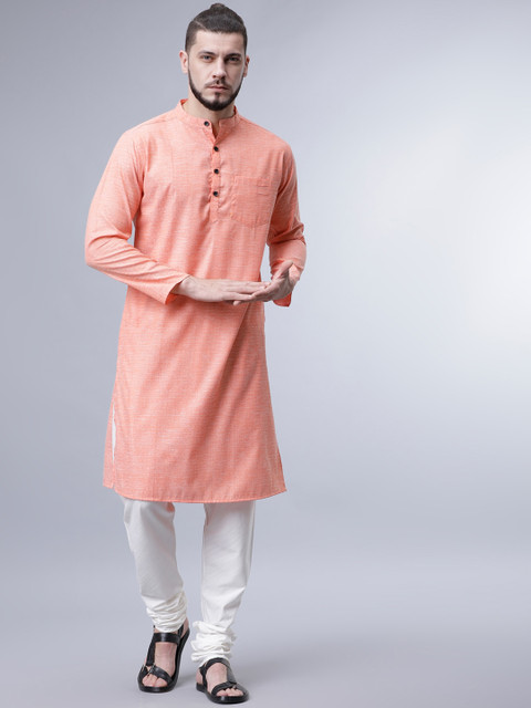 

Svanik Men Orange Woven Design Straight Kurta
