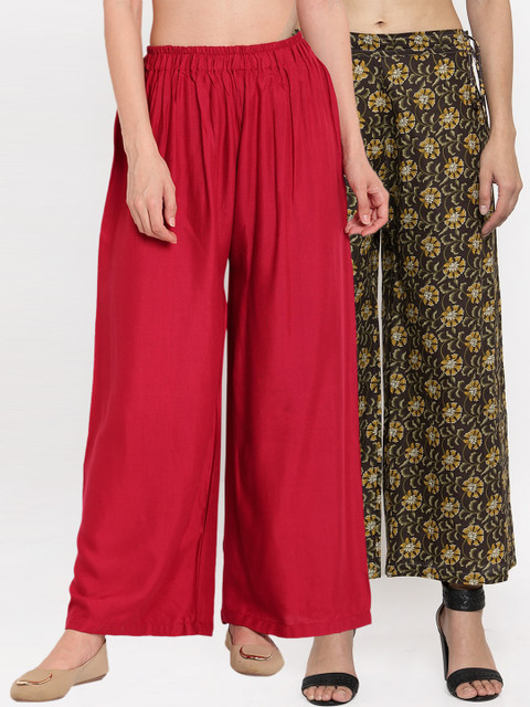 

TAG 7 Women Pack Of 2 Maroon & Brown Printed Flared Palazzos