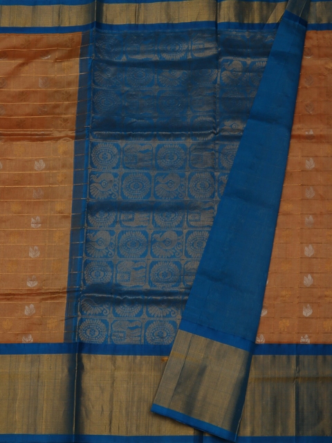 

Pothys Mustard Yellow & Blue Pure Silk Woven Design Kuppadam Saree