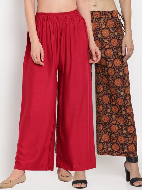 

TAG 7 Women Pack Of 2 Maroon & Black Printed Flared Palazzos