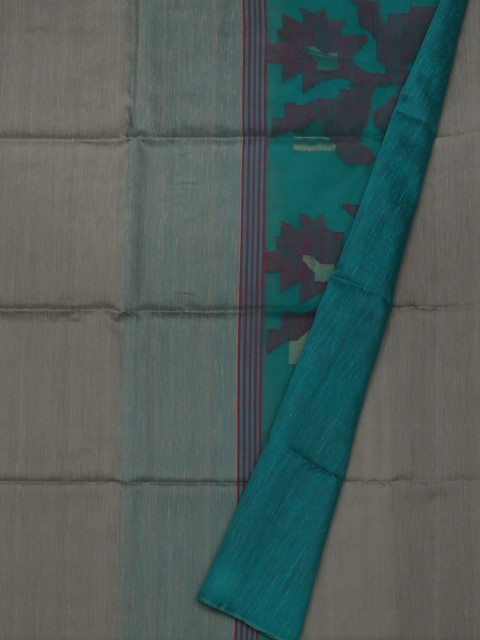 

Pothys Grey & Blue Pure Silk Solid Saree