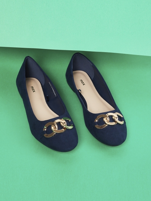 

max Women Navy Blue Embellished PU Ballerinas