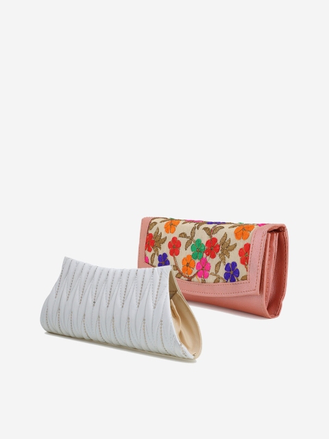 Element Cart Set Of 2 Pink & Silver-Toned Embroidered Clutch