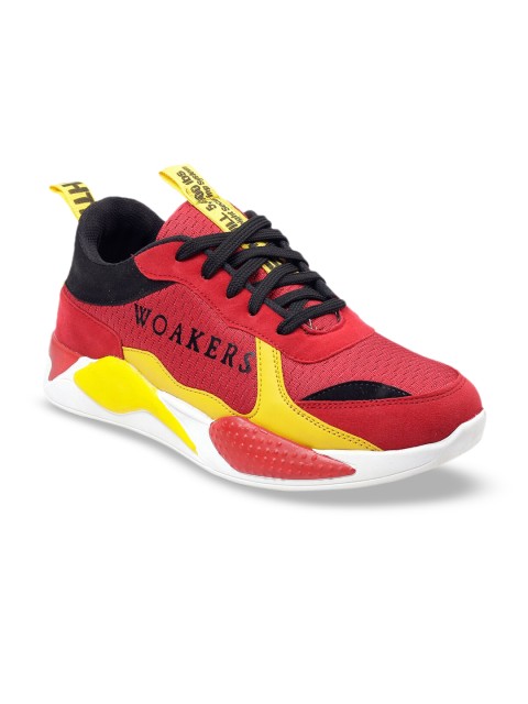 

Woakers Men Red & Yellow Colourblocked Sneakers