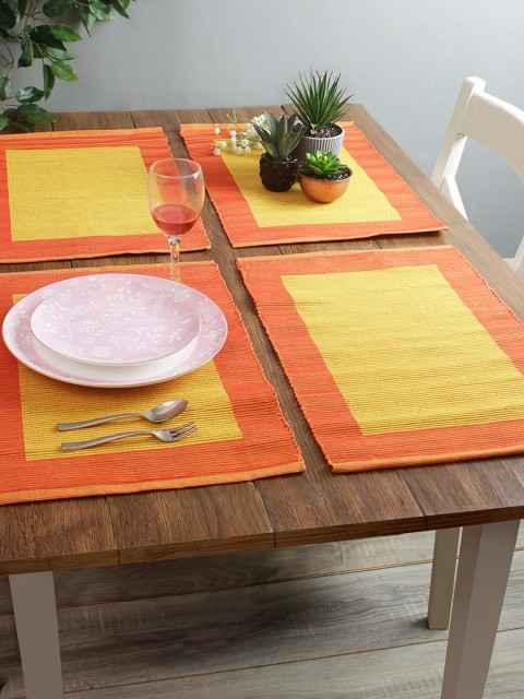 

Soumya Set of 6 Yellow & Orange Geometric Patterned Reversible Table Placemats