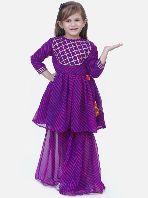 

Fairies Forever Girls Blue & Pink Striped Kurta with Skirt