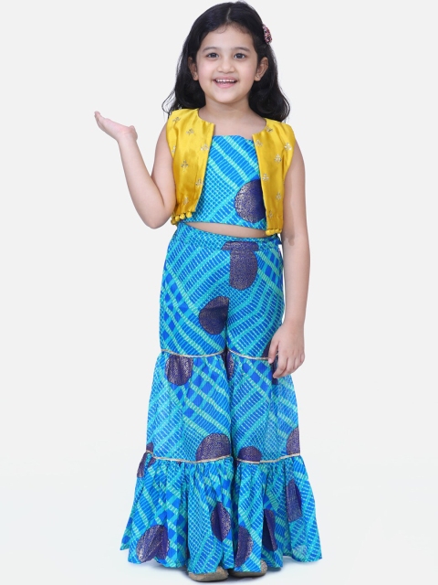 

Fairies Forever Girls Blue & Gold-Coloured Woven-Design Sharara Set With Jacket