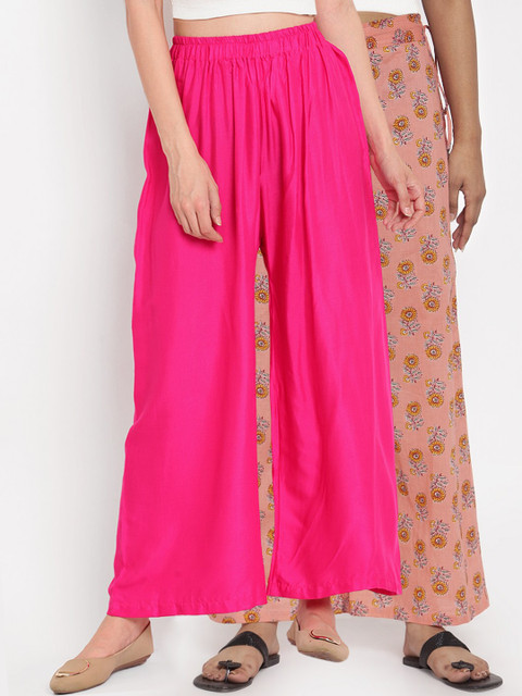 

TAG 7 Women Pink & Peach-Coloured Printed Wide Leg Palazzos