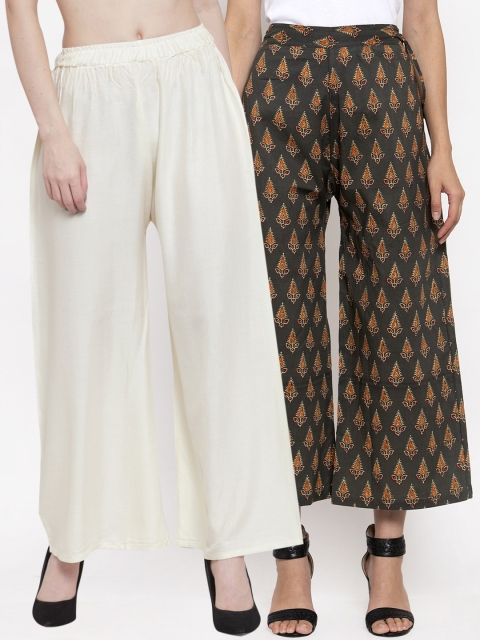 

TAG 7 Women Pack Of 2 Flared Palazzos, Off white