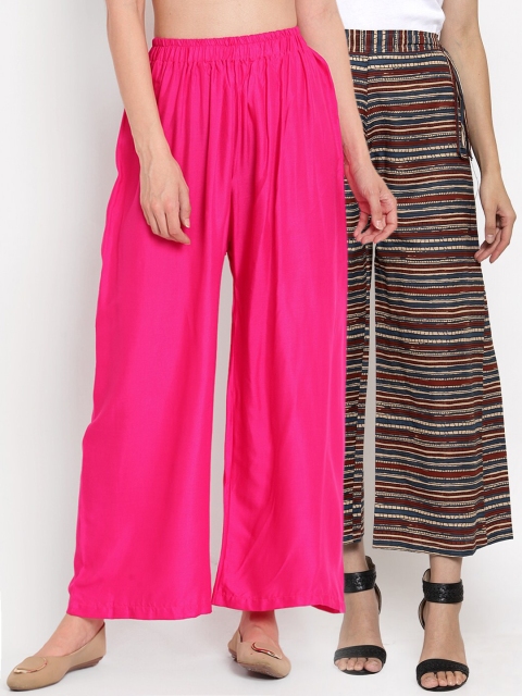 

TAG 7 Women Pack Of 2 Pink & Red Striped Flared Palazzos