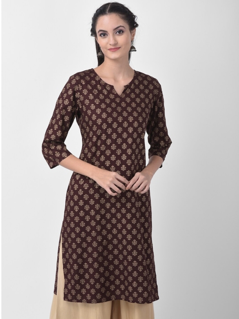 

aayusika Women Brown & Beige Printed Straight Kurta