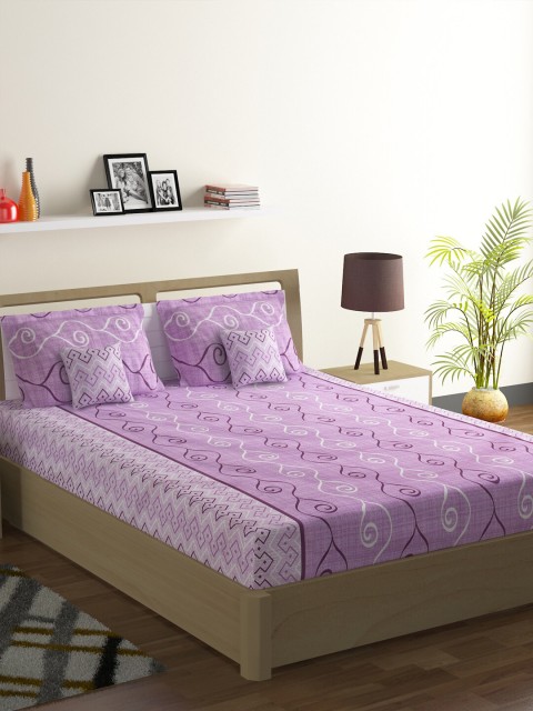 

SWAYAM Purple Floral 210 TC Cotton 1 King Bedsheet with 2 Pillow Covers
