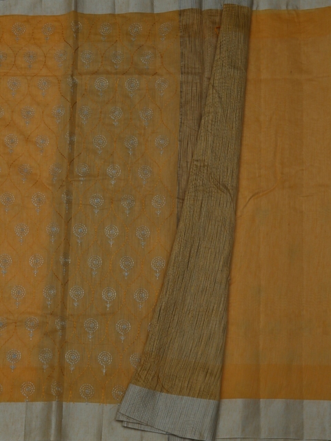 

Pothys Orange & Grey Silk Cotton Embroidered Saree