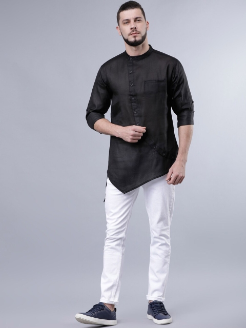 

Svanik Men Black Woven Design Straight Kurta