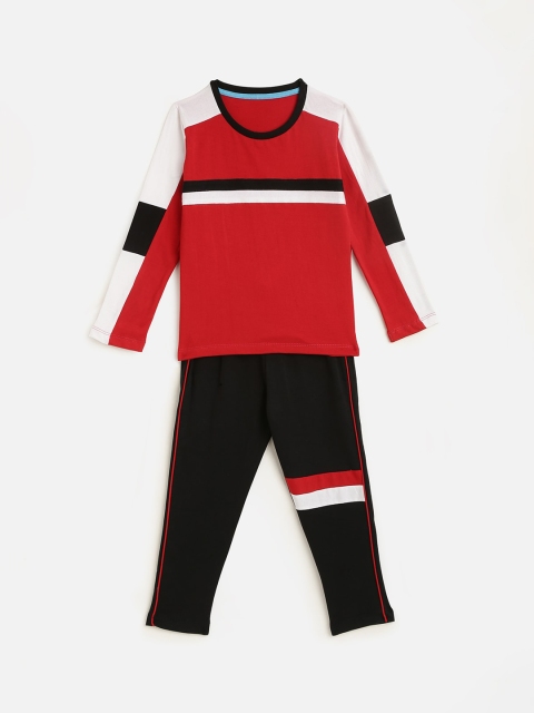 

KIDSCRAFT Boys Red & Black Colourblocked Night suit
