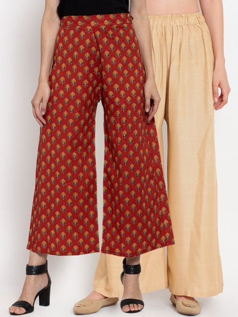 

TAG 7 Women Pack Of 2 Straight Palazzos, Beige