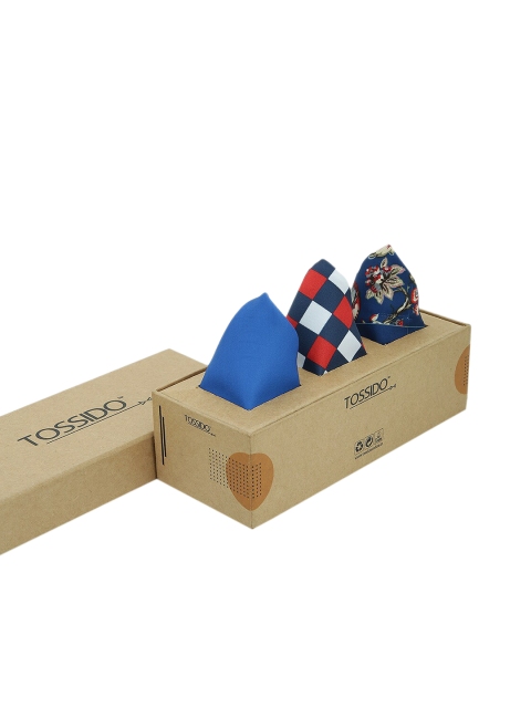 Tossido Men Pack of 3 Pocket Squares, Blue