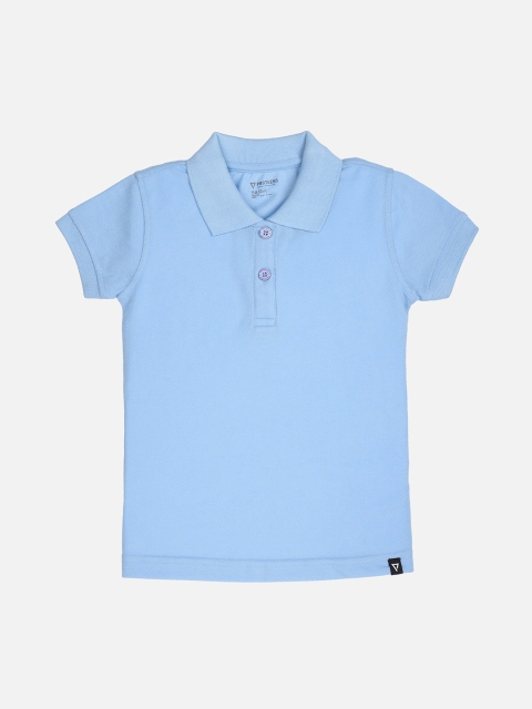 

PROTEENS Girls Blue Solid Polo Collar T-shirt