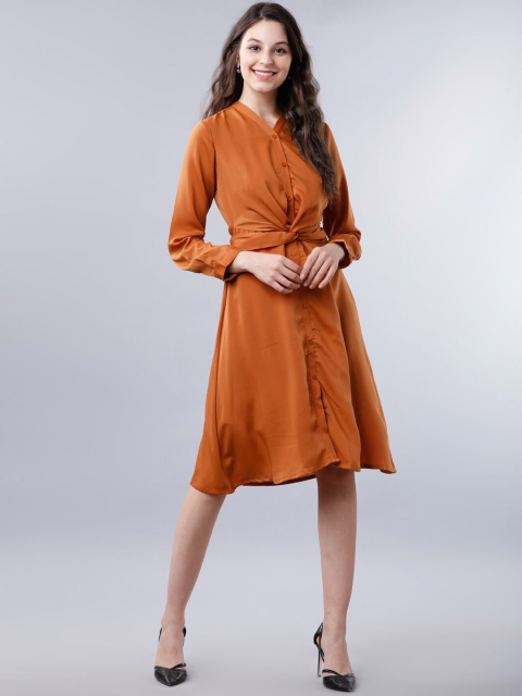 

Tokyo Talkies Women Rust Brown Solid Shirt Dress