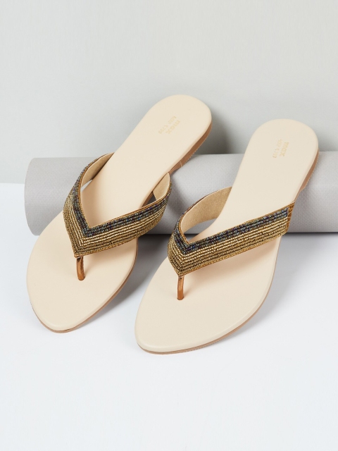 

max Women Bronze-Toned & Green Embellished Sandals